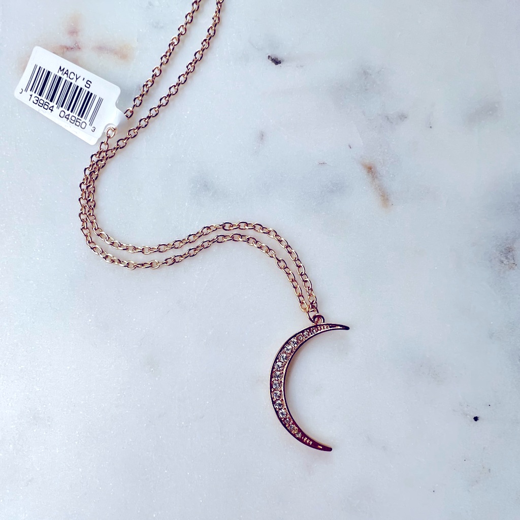 Nwt Macys Gold Color And Cubic Zirconia Moon Pendant Necklace 8$